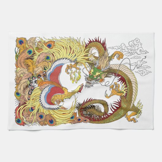 Chinesischer Drache und Phönix-Küchentuch Geschirrtuch (Horizontal)