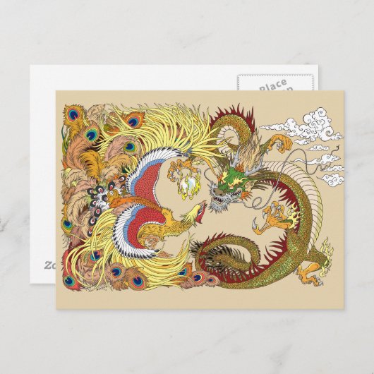 Chinesischer Drache und Phönix Postkarte (Vorne/Hinten)