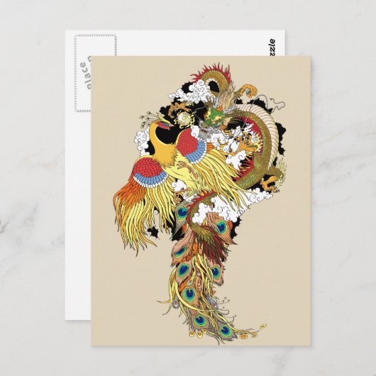 Chinesischer Drache und Phönix Postkarte (Vorne/Hinten)