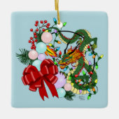 Chinesischer Drachen-Weihnachtskranz Keramikornament (Vorderseite)