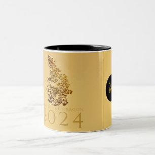 Chinesischer Drachenjahr 2024: Elegantes Monogramm Zweifarbige Tasse