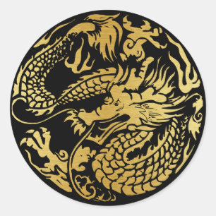 Chinesischer Drachensticker mit Schwarz und Gold Runder Aufkleber