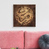 Chinesischer Drachenzirkel mit Holzkörneffekt Leinwanddruck (Insitu (Wohnzimmer))