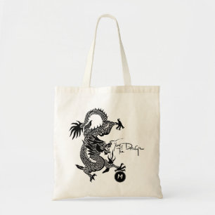 Chinesischer Dragon Year Black Paper Cut Monogram  Tragetasche