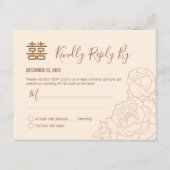 Chinesischer Eleganpeony Wedding RSVP mit QR-Code (Vorderseite)