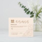 Chinesischer Eleganpeony Wedding RSVP mit QR-Code (Stehend Vorderseite)