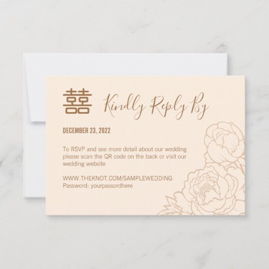 Chinesischer Eleganpeony Wedding RSVP mit QR-Code (Vorderseite)
