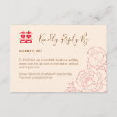 Chinesischer Eleganpeony Wedding RSVP mit QR-Code (Vorderseite)