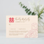 Chinesischer Eleganpeony Wedding RSVP mit QR-Code (Stehend Vorderseite)