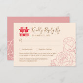 Chinesischer Eleganpeony Wedding RSVP mit QR-Code (Vorne/Hinten)