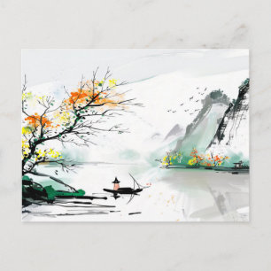 Chinesischer Fischer auf einem Bergsee Postkarte