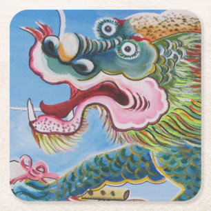 Chinesischer Foohund/Lion Guardian Mural Rechteckiger Pappuntersetzer