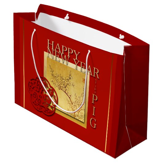 Chinesischer Frühling Neues Jahr 2019 Große Gesche Große Geschenktüte (Rückseite Schrägansicht)