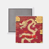 Chinesischer Gelber Drache Neujahr 2024 mit Peonie Magnet (Vorderseite/Rückseite)