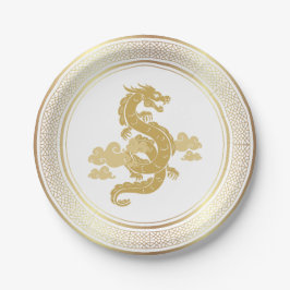 Chinesischer Golddrache für das neue Jahr Pappteller