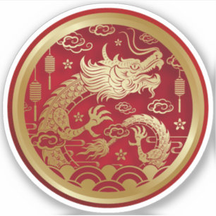Chinesischer Goldener Drache Jahr des Drachen 2024 Aufkleber