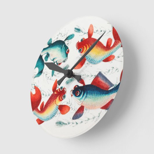 Chinesischer Goldfisch und Silberfisch Runde Wanduhr (Winkel)