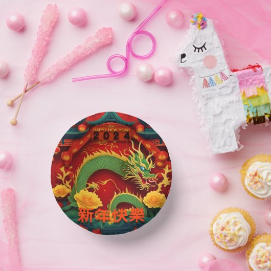 Chinesischer Grüner Drache 2024 Origami PPB01 Pappteller (Party)