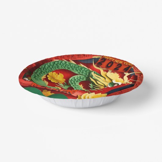 Chinesischer Grüner Drache 2024 Origami PPB02 Pappteller (Gewinkelt)