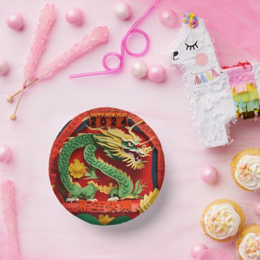 Chinesischer Grüner Drache 2024 Origami PPB02 Pappteller (Party)