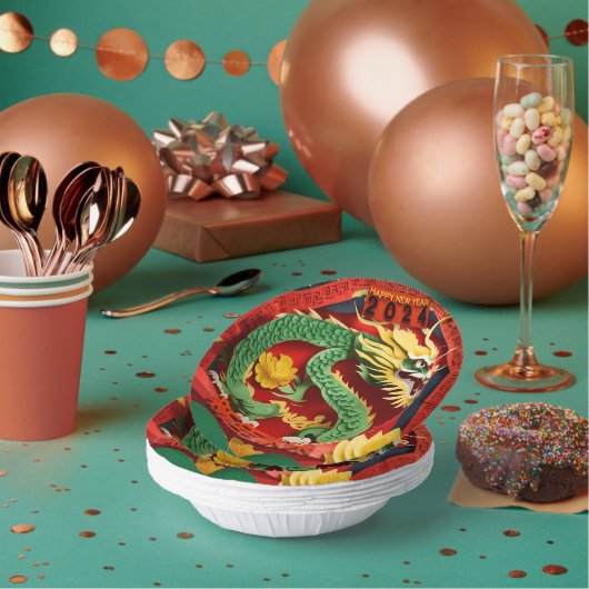 Chinesischer Grüner Drache 2024 Origami PPB02 Pappteller (Multi)