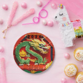 Chinesischer Grüner Drache 2024 Origami PPP01 Pappteller (Party)