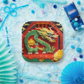 Chinesischer Grüner Drache 2024 Origami PPsqP02 Pappteller (Party)