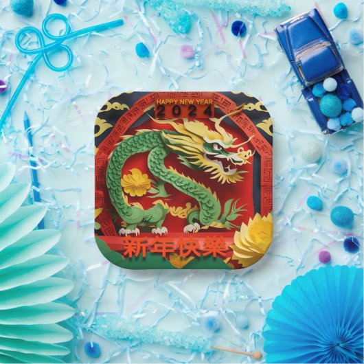 Chinesischer Grüner Drache 2024 Origami PPsqP02 Pappteller (Party)