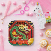 Chinesischer Grüner Drache 2024 Origami PPsqP02 Pappteller (Party)
