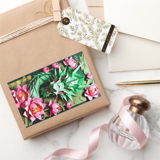 Chinesischer Grüner Drache 2024 Origami RecS Rechteckiger Aufkleber (Schenken)