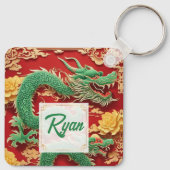 Chinesischer Grüner Drache Neujahr 2024 Monogramm  Schlüsselanhänger (Rückseite)