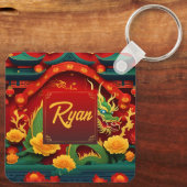 Chinesischer Grüner Drache Neujahr 2024 Monogramm Schlüsselanhänger (Rückseite)