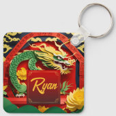Chinesischer Grüner Drache Neujahr 2024 Monogramm  Schlüsselanhänger (Rückseite)