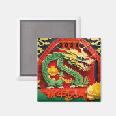 Chinesischer Grüner Drache Neujahr 2024 Origami Sq Magnet (Vorderseite/Rückseite)