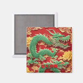 Chinesischer Grüner Drache - Neujahr 2024 SqM Magnet (Vorderseite/Rückseite)