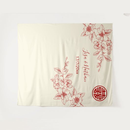 Chinesischer Hintergrund der Magnolia Red Cream Wandteppich (Vorderseite (Horizontal))