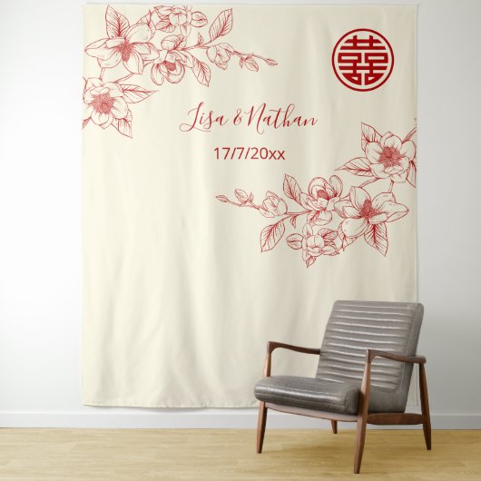 Chinesischer Hintergrund der Magnolia Red Cream Wandteppich (Beispiel)