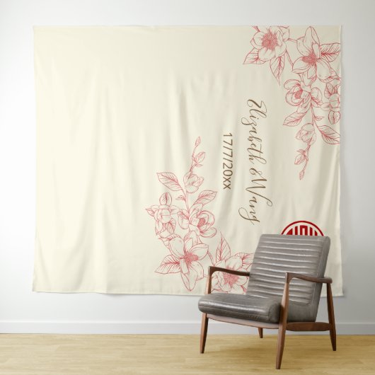 Chinesischer Hintergrund der Magnolia Rosa Creme Wandteppich (Beispiel (Horizontal))