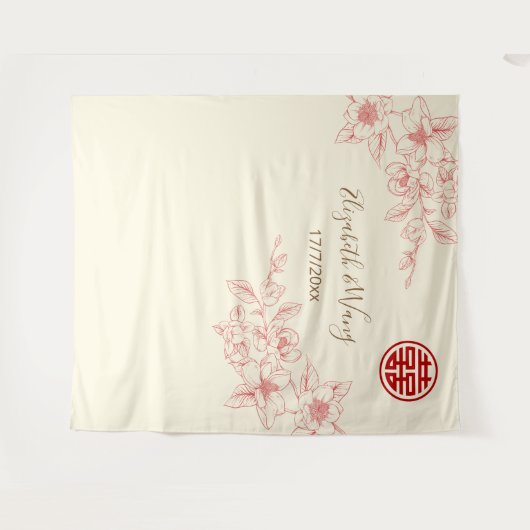 Chinesischer Hintergrund der Magnolia Rosa Creme Wandteppich (Vorderseite (Horizontal))