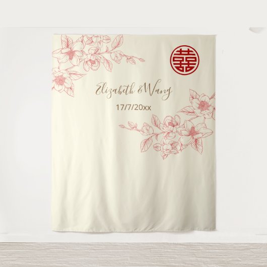 Chinesischer Hintergrund der Magnolia Rosa Creme Wandteppich (Vorderseite)