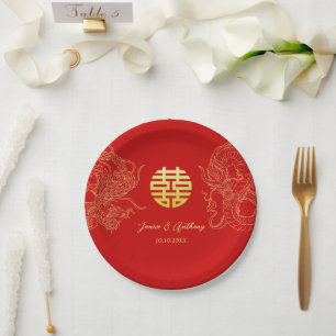 Chinesischer Hochzeitdrache und Phoenix-Teezeremon Pappteller