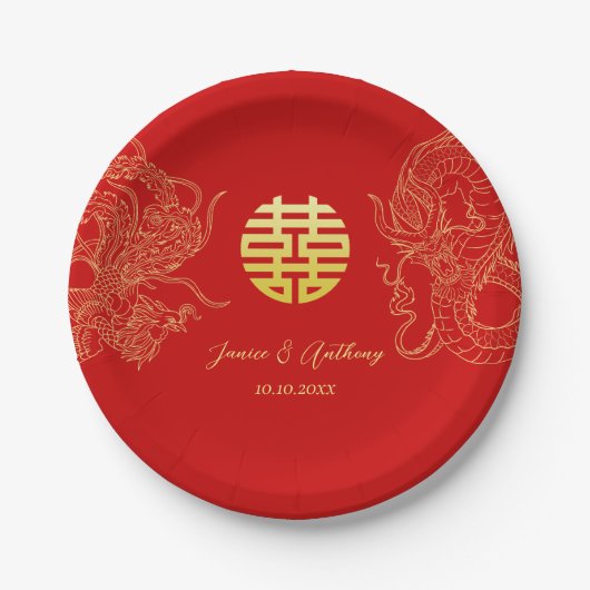 Chinesischer Hochzeitdrache und Phoenix-Teezeremon Pappteller (Vorderseite)