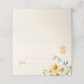 Chinesischer Hochzeitgelber Blumenvogel Platzkarte (Außenseite Aufgefaltet)