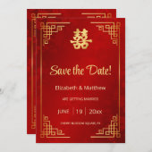 Chinesischer HochzeitGold-Rahmen Save The Date (Vorne/Hinten)