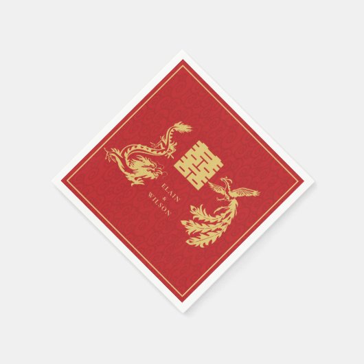 Chinesischer Hochzeitsdragon-Phoenix Double Xi Red Serviette (Ecke)