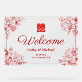 Chinesischer Hochzeitsempfang mit rotem Blumenrahm Acrylschild (Vorderseite)