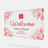 Chinesischer Hochzeitsempfang mit rotem Blumenrahm Acrylschild (Winkel)