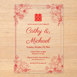 Chinesischer Hochzeitsheim in Beige-Blumengestein  Acryleinladungen