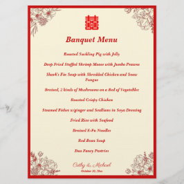 Chinesischer Hochzeitsheim in Beige-Blumengestein  Menükarte