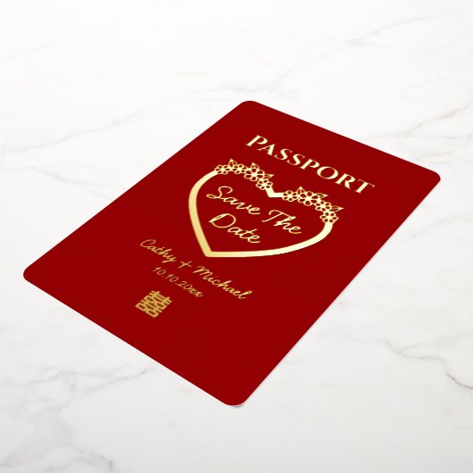 Chinesischer Hochzeitspass Save the Date Folieneinladung (Gedreht)